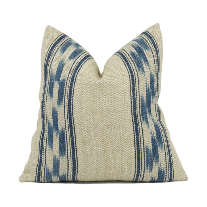 Schumacher - Mojave Ikat Stripe - Indigo - Artisanal Woven Jute Cushion Cover - Handmade Throw Pillow - Designer Home Décor.
