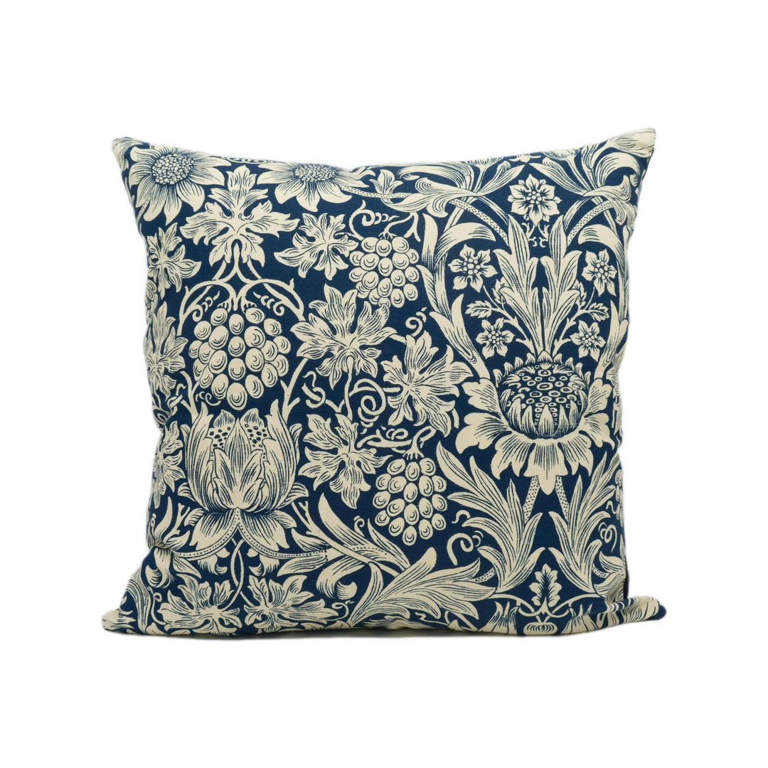 William Morris - Cotswold Sunflower - Indigo - Stunning British Heritage Floral Cushion Cover - Handmade Throw Pillow - Designer Home Décor.