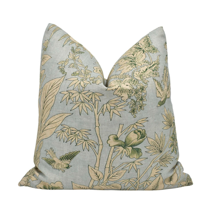 Thibaut - Rosalind - Mist - Sophisticated Delicate Flora and Fauna Designer Cushion Cover - Luxury Throw Pillow - Handmade Home Decor.