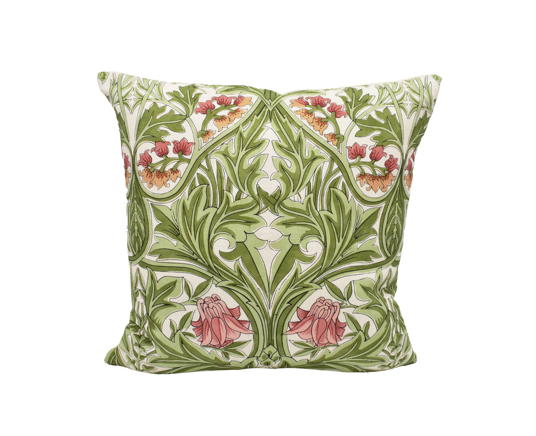 Morris &amp; Co Bluebell Leaf Green Sweet Briar Cushion Cover – William Morris Floral Pillow