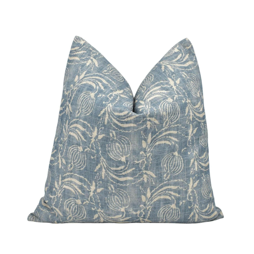 GP and J Baker - Pomegranate - Denim - 18th Century Indian Delicate Floral Designer Cushion Cover - Luxury Throw Pillow - Handmade Home.