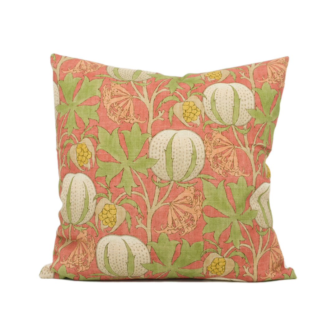 GP &amp; J Baker - Pumpkins - Red / Green - Inspired 20th Century Archival Bloc Print Designer Cushion Cover - Luxury Throw Pillow - Handmade