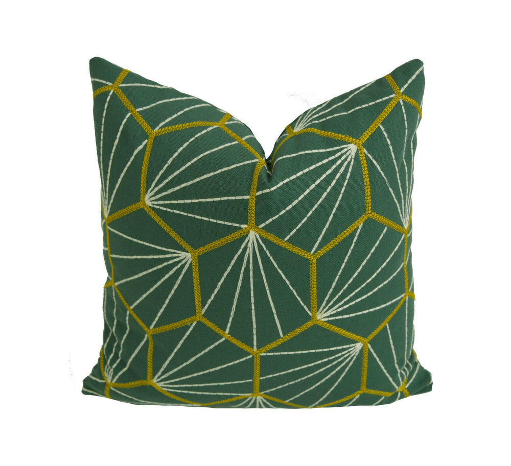 Scion - Aikyo - Forest - Scandi & Japanese Geometric Embroidered Cushion Cover - Handmade Throw Pillow - Designer Home Decor.