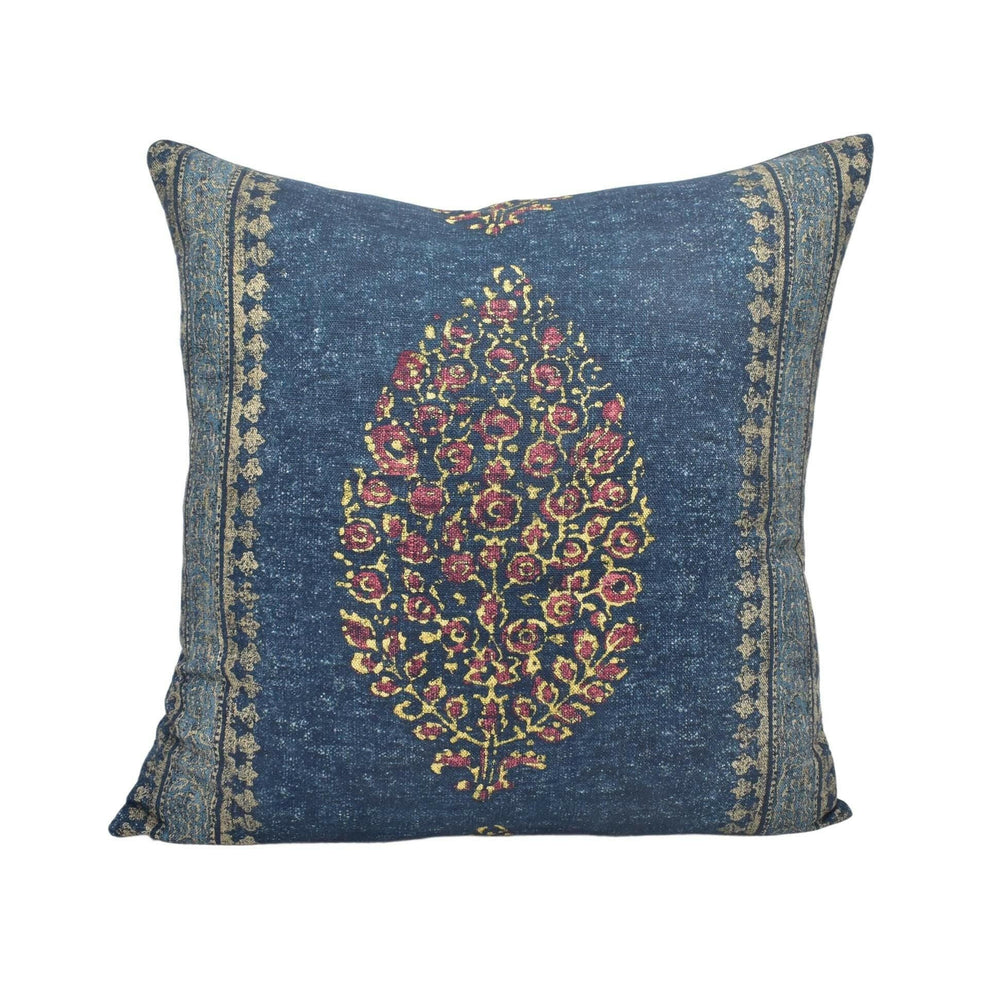 Thibaut - Chappana - Navy and Red - Indian Hindi Hand Block Print Inspired Designer Cushion Cover - Luxury Throw Pillow - Handmade Home.