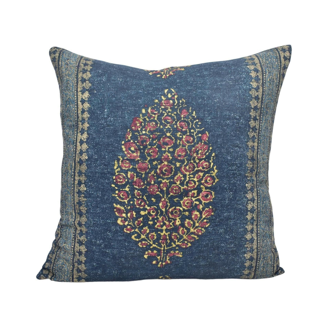 Thibaut - Chappana - Navy and Red - Indian Hindi Hand Block Print Inspired Designer Cushion Cover - Luxury Throw Pillow - Handmade Home.