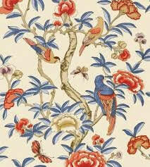 Thibaut - Giselle - Blue and Coral - Professionally Made Roman Blind Made to Measure.