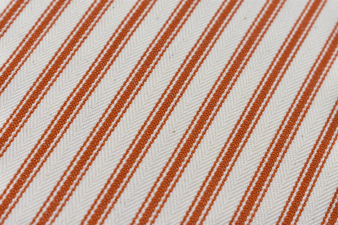 Ian Mankin – Ticking Stripe 1 – Rust – Designer Cotton Ticking Cushion with Rust Butterfly Flange