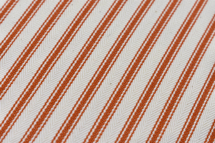 Ian Mankin – Ticking Stripe 1 – Rust – Designer Cotton Ticking Cushion with Rust Butterfly Flange