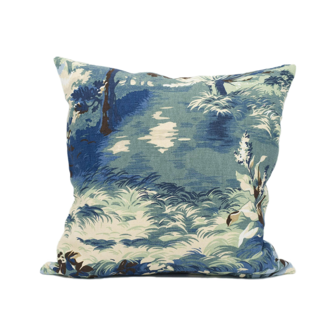 Thibaut - Lincoln Toile - Navy and Teal - Soft Muted Romantic Countryside Designer Cushion Cover - Luxury Throw Pillow - Handmade Home Décor.