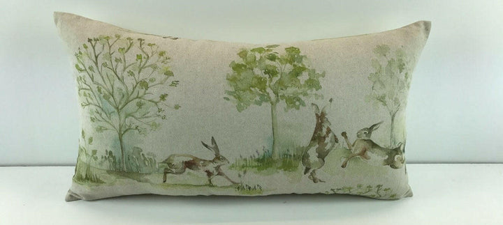 Voyage - Boxing Hares -  Linen - Cute Rabbit Cushion Cover Throw Pillow Designer Home Decor.