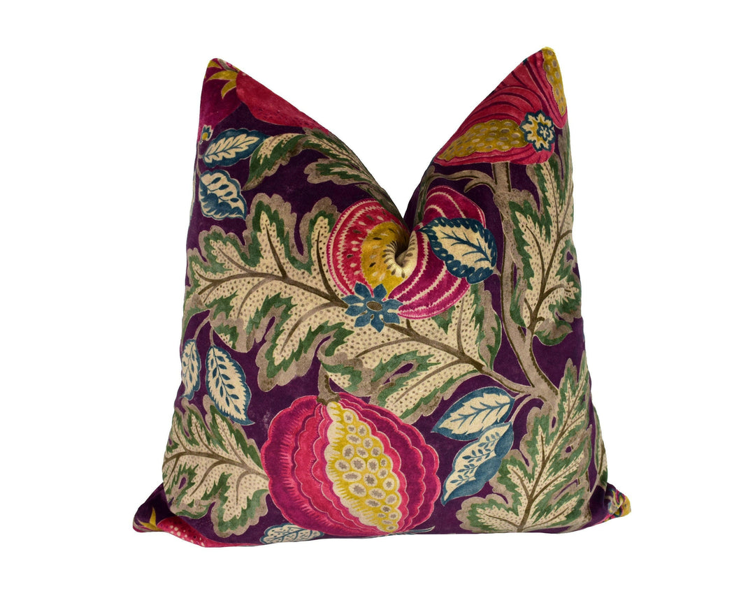 Sanderson - Cantaloupe - Cherry / Alabaster - Luxury Floral Velvet Cushion Cover - Handmade Designer Purple Throw Pillow - Velvet Scatter.