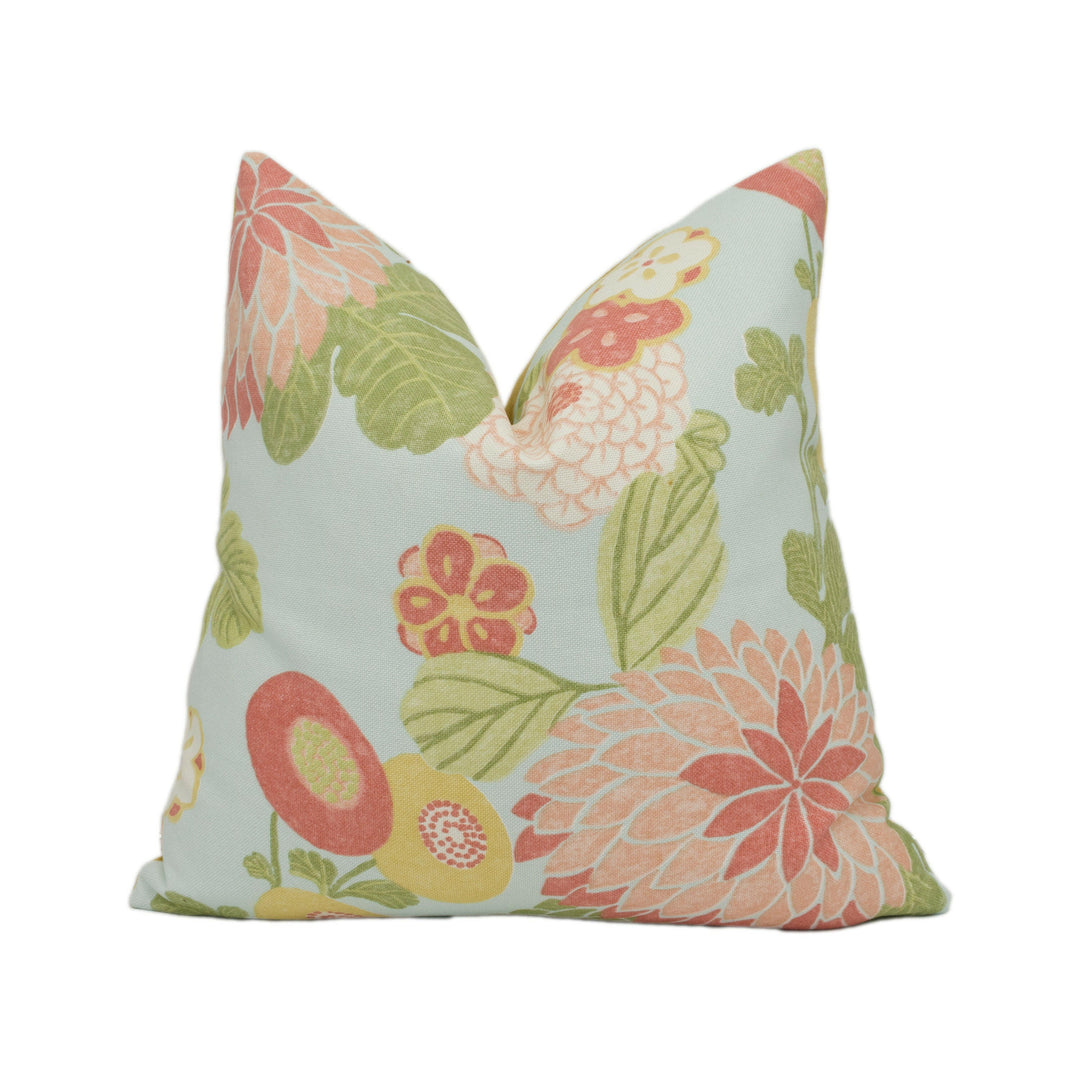 Thibaut - Coco - Aqua - Bright Colourful Floral Cushion Cover - Handmade Throw Pillow - Designer Home Décor.