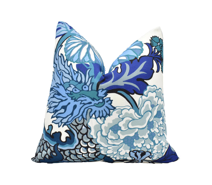 Schumacher Chiang Mai China Blue Cushion Cover – Indoor Outdoor Chinoiserie Dragon Pillow