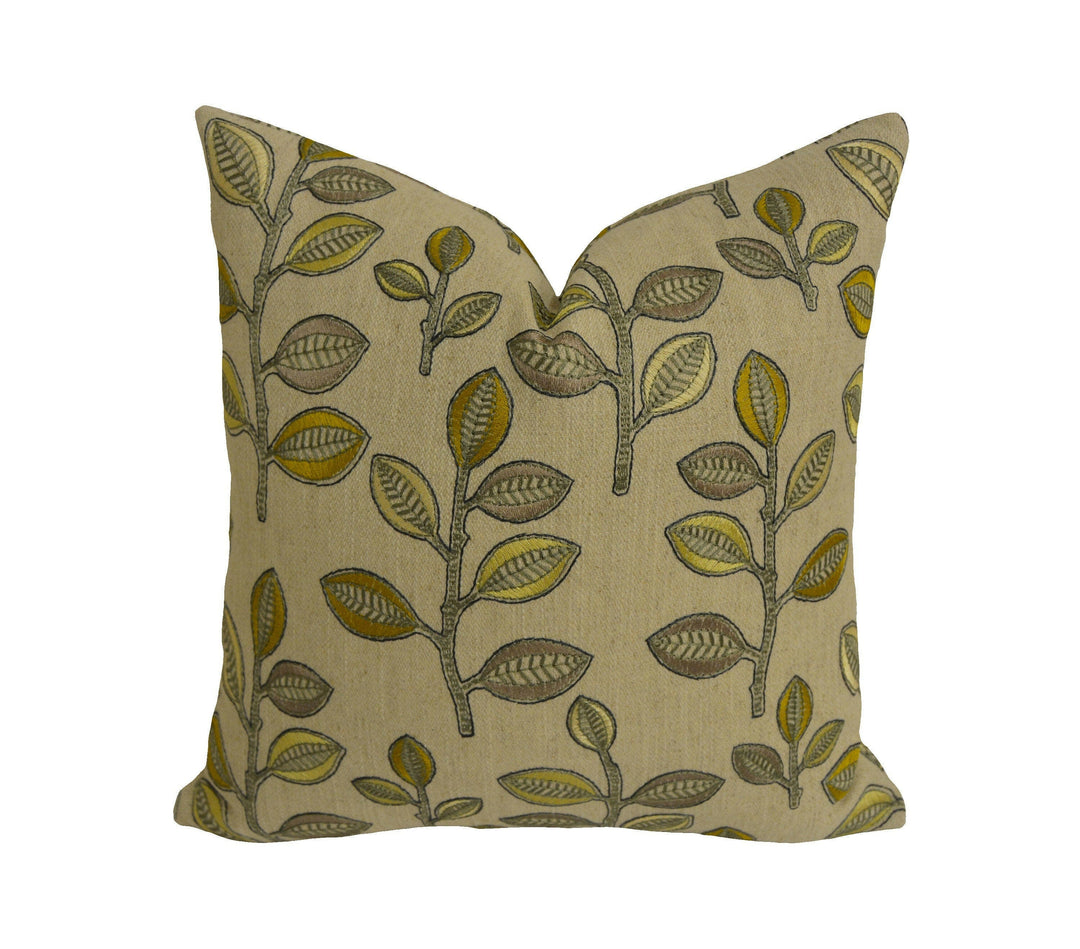 Prestigious - Bourton - Mimosa - Contemporary Embroidered Leaf Cushion Cover - Handmade Throw Pillow Designer Home Decor.