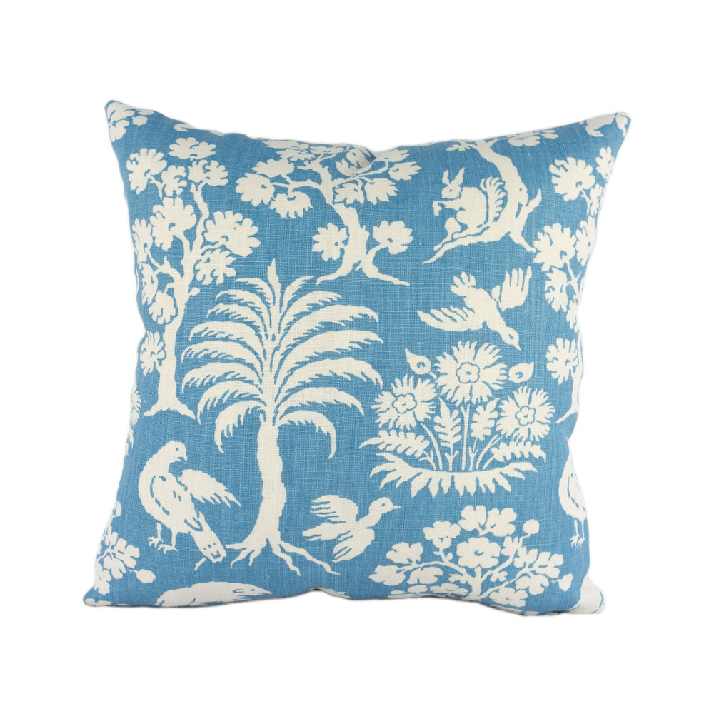 Schumacher - Woodland Silhouette - Blue - Charming Flora & Fauna Designer Cushion Cover - Handmade Throw Pillow - Luxury Home Decor.