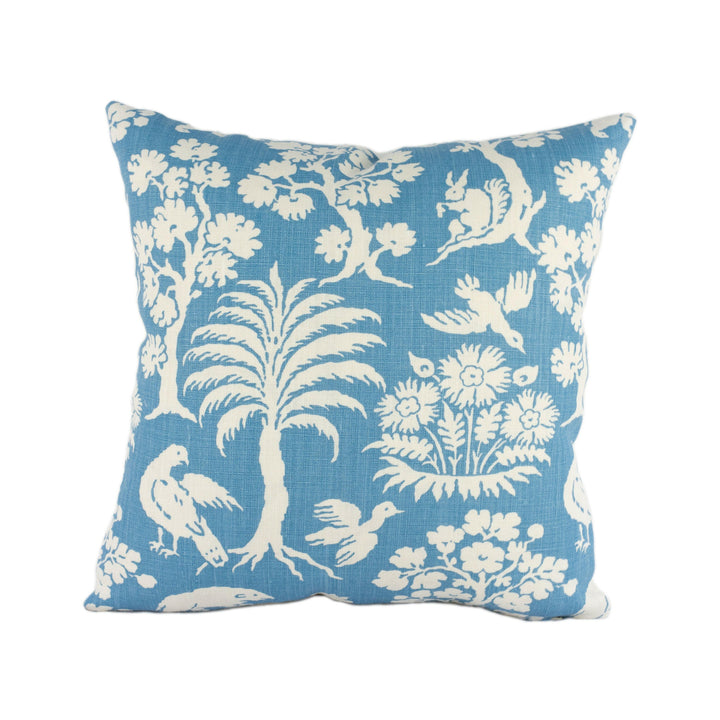 Schumacher - Woodland Silhouette - Blue - Charming Flora & Fauna Designer Cushion Cover - Handmade Throw Pillow - Luxury Home Decor.