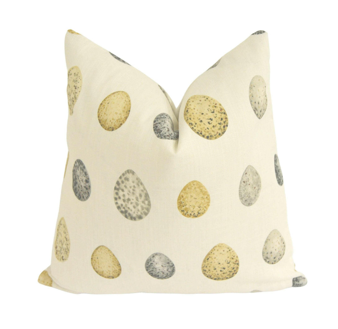 Sanderson - Nest Egg - Corn / Graphite - Charming Mottled Watercolour Eggs Designer Cushion Cover - Luxury Throw Pillow - Handmade Home.