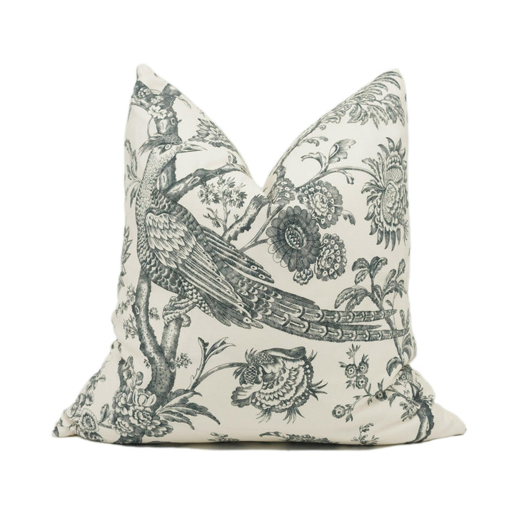 Brunschwig &amp; Fils - Cevennes print - Onyx - Floral Chinoiserie Inspired Bird Cushion Cover - Handmade Throw Pillow - Designer Home Décor.