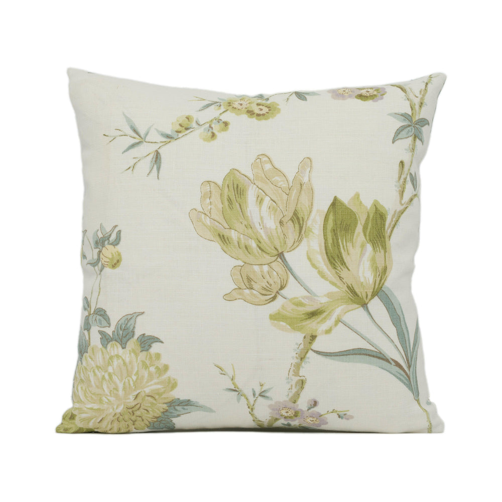 Lee Jofa - Allegra Linen - Green / Aqu - Pretty Floral Cushion Cover - Handmade Throw Pillow - Designer Home Décor.