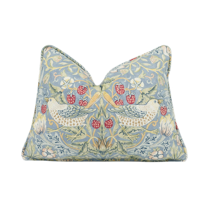 William Morris - Strawberry Thief - Slate / Vellum - Iconic Floral Morris Designer Cushion Cover - Handmade Cheeky Bird Blue Pillow Cover.