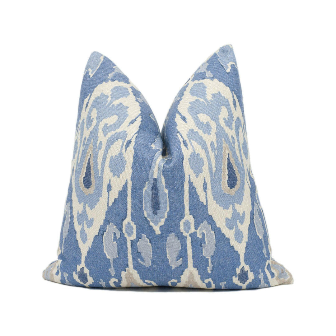 GP & J Baker - Ikat Bokhara - Blue - Eastern Silk Road Linen Ikat Designer Cushion Cover - Luxury Throw Pillow - Handmade Home Décor.