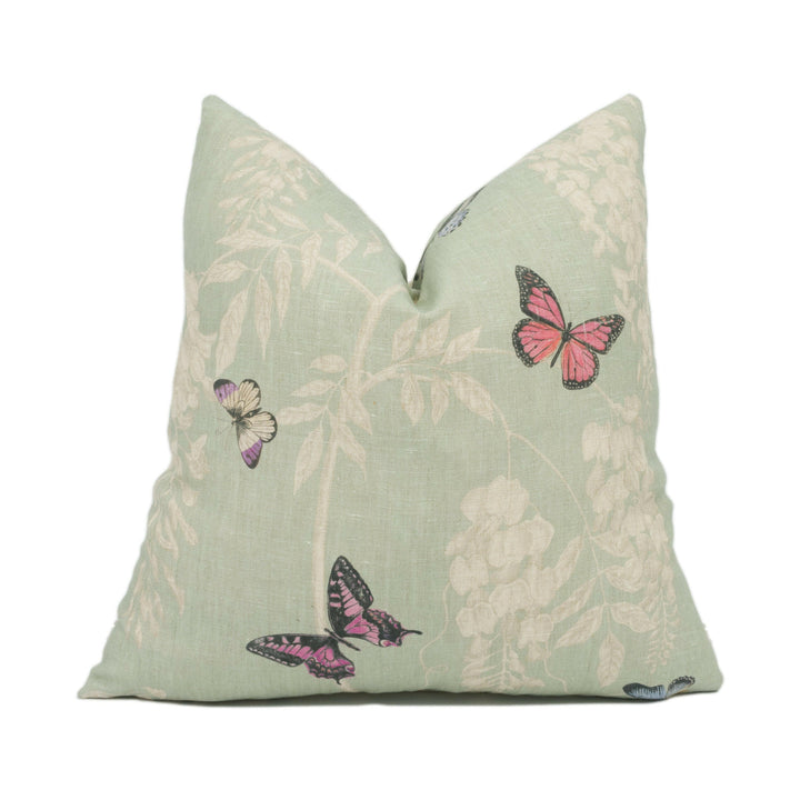 Sanderson - Wisteria &amp; Butterfly - Seaspray / Multi - Pretty Floral Vine Cushion Cover - Handmade Throw Pillow - Designer Home Décor.