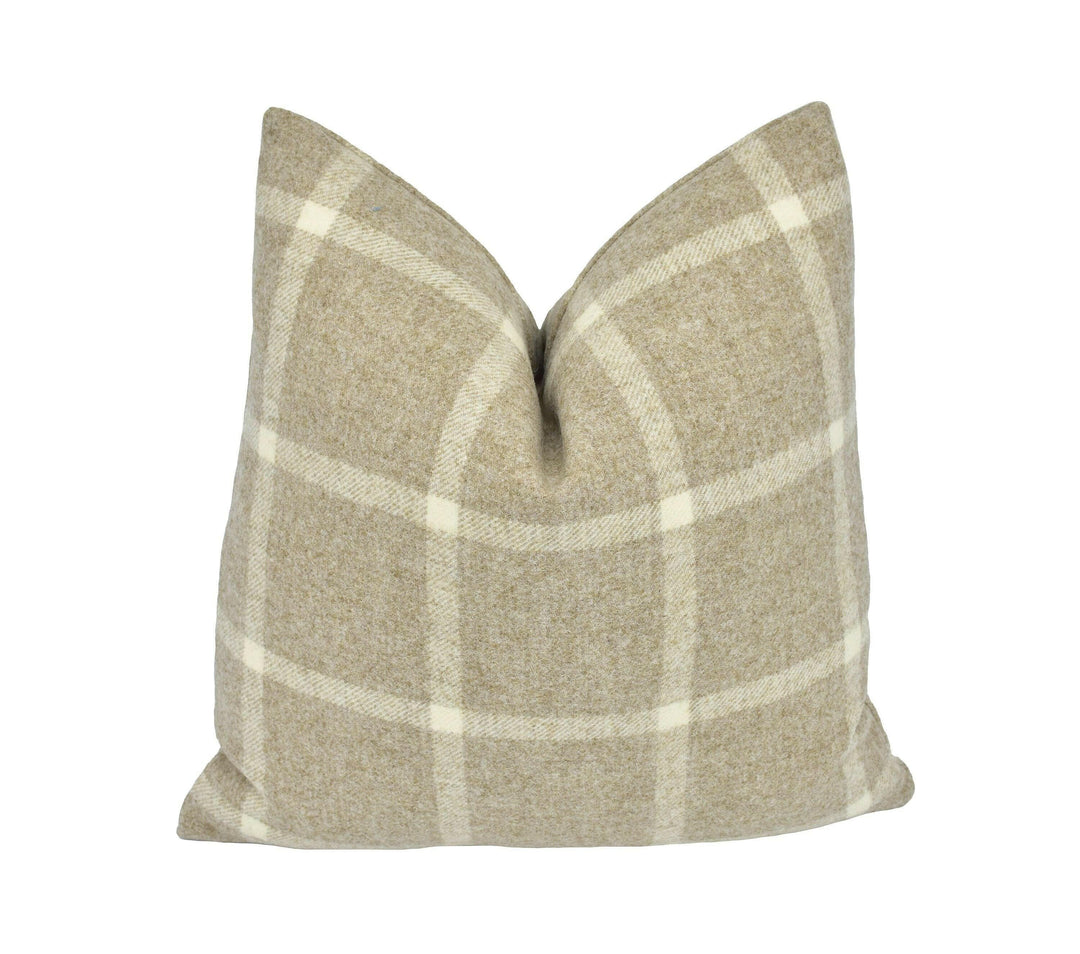 Abraham Moon - Hawes - Natural   - 100% Wool Cushion Cover - Designer Plaid Pillow Cover - Handmade Custom Abraham Moon Pillow.