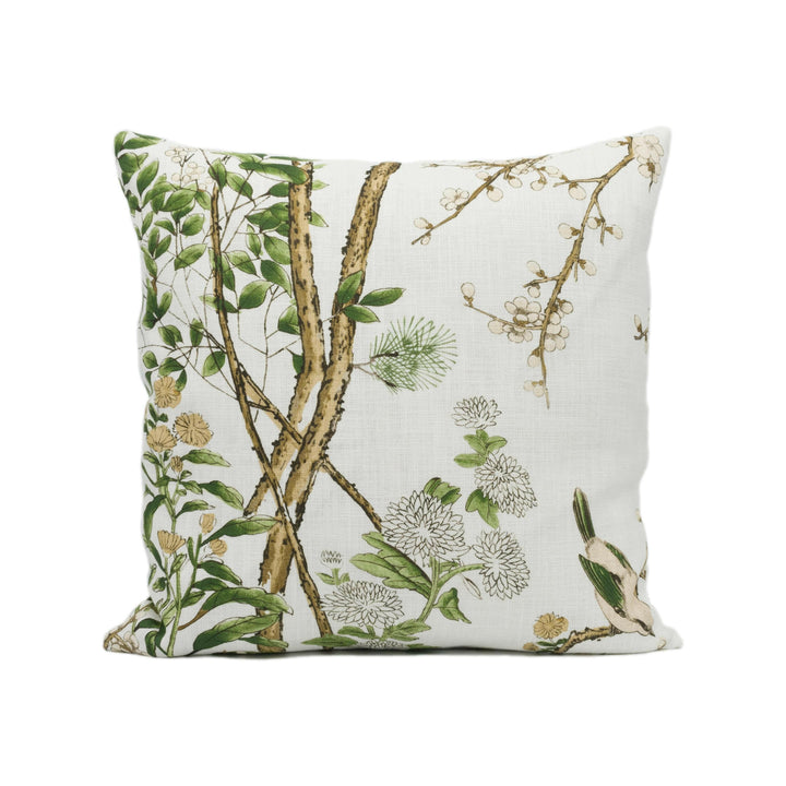 Thibaut - Katsura - Green and White -  Rich Winding Japanese Maple Floral Designer Cushion Cover - Luxury Throw Pillow - Designer Home Decor.