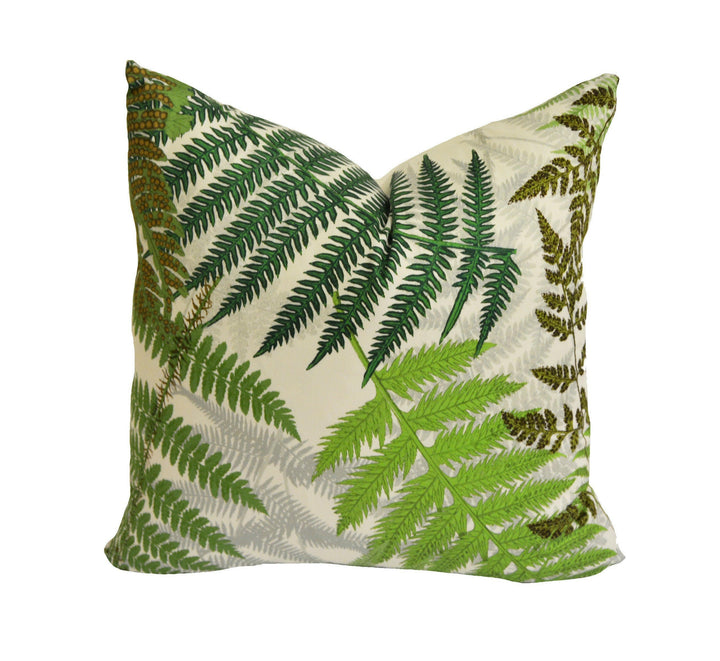 Schumacher - Fernarium - Green & Ivory - Imaginative Fern Fronds Designer Cushion Cover - Handmade Throw Pillow - Luxury Home Decor.
