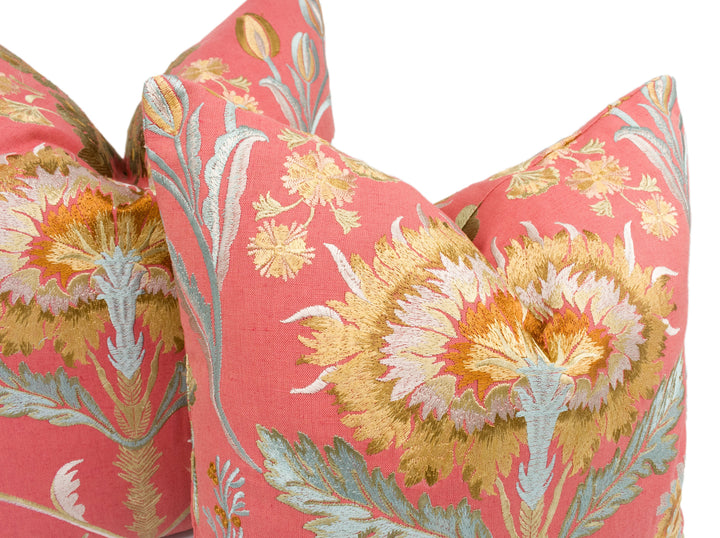Colefax &amp; Fowler – Dianthus – Red – Cushion Cover – Grand Floral Embroidery