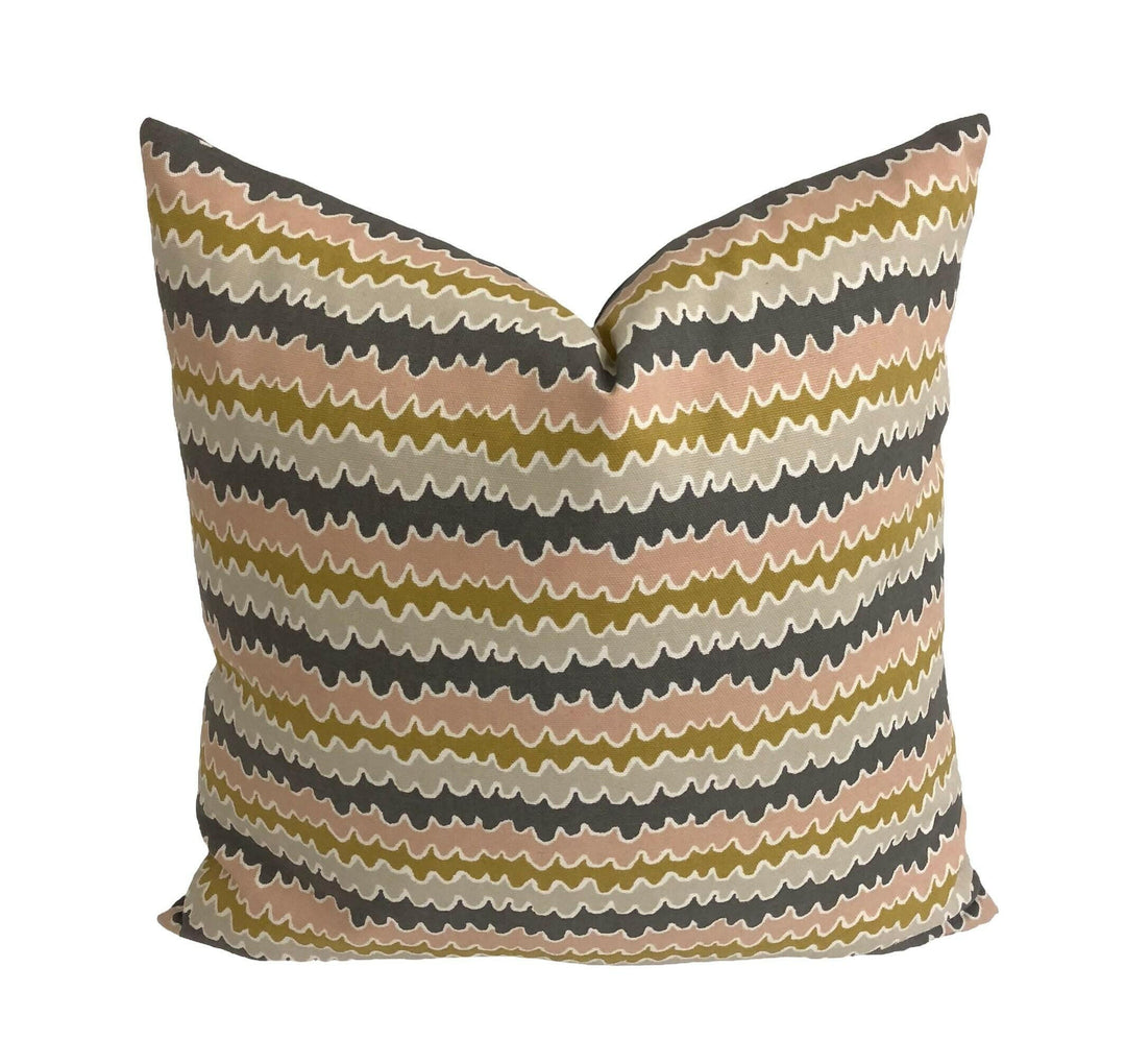 Scion - Hetsa - Parchment / Blush / Toffee - Cute Horizontal Squiggle Designer Cushion Cover - Luxury Throw Pillow Handmade Home Decor.