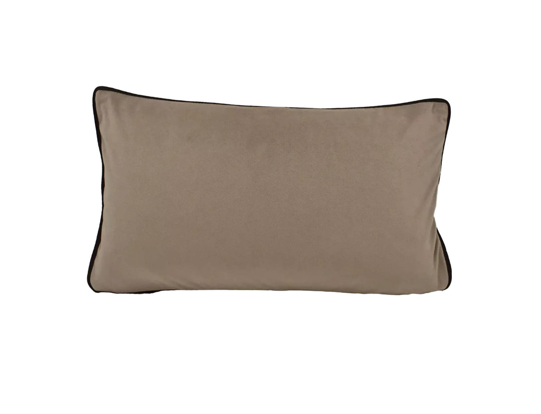 A plain, beige pillow with a black border.