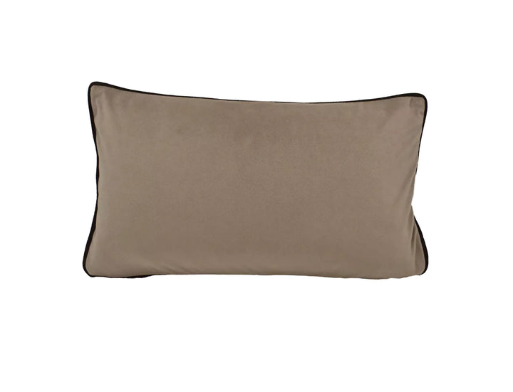A plain, beige pillow with a black border.