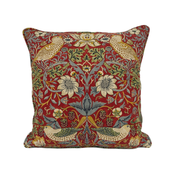 William Morris - Strawberry Thief - Crimson / Slate Stunning Iconic Classic Designer Cushion Cover - Handmade Home Decor - Luxury Throw.
