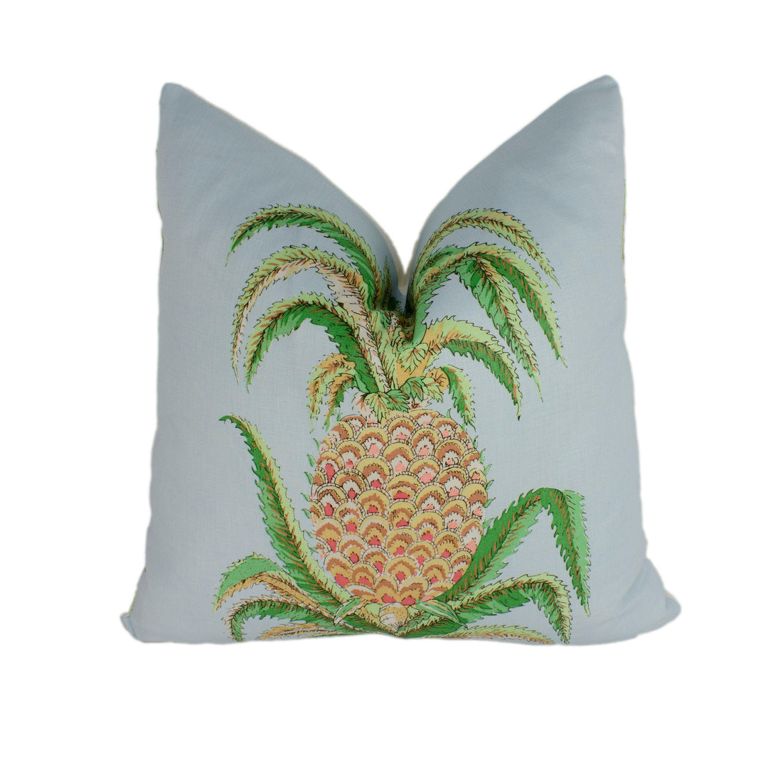 Schumacher - Pineapples Chintz - Sky - Indian Inspired Pineapple Statement Cushion Cover - Handmade Throw Pillow - Luxury Home Decor.