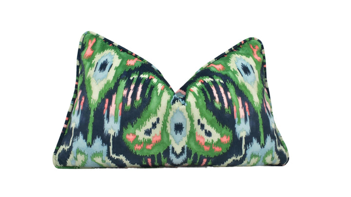 Linwood - Bukhara - Emerald - Sumptuous Ikat Velvet Designer Cushion Cover - Bright Colourful Luxury Throw Pillow - Handmade Home Decor.