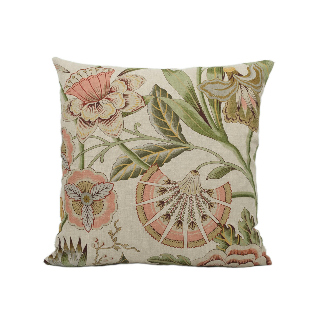 Anna French x Thibaut - Cleo - Red / Gold on Flax - 1920's Exotic Stylized Blooming Floral Designer Cushion Cover - Luxury Throw Pillow.