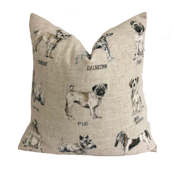 Clarke &amp; Clarke - Dogs - Linen - Cute Dog Cushion Cover Throw Pillow
