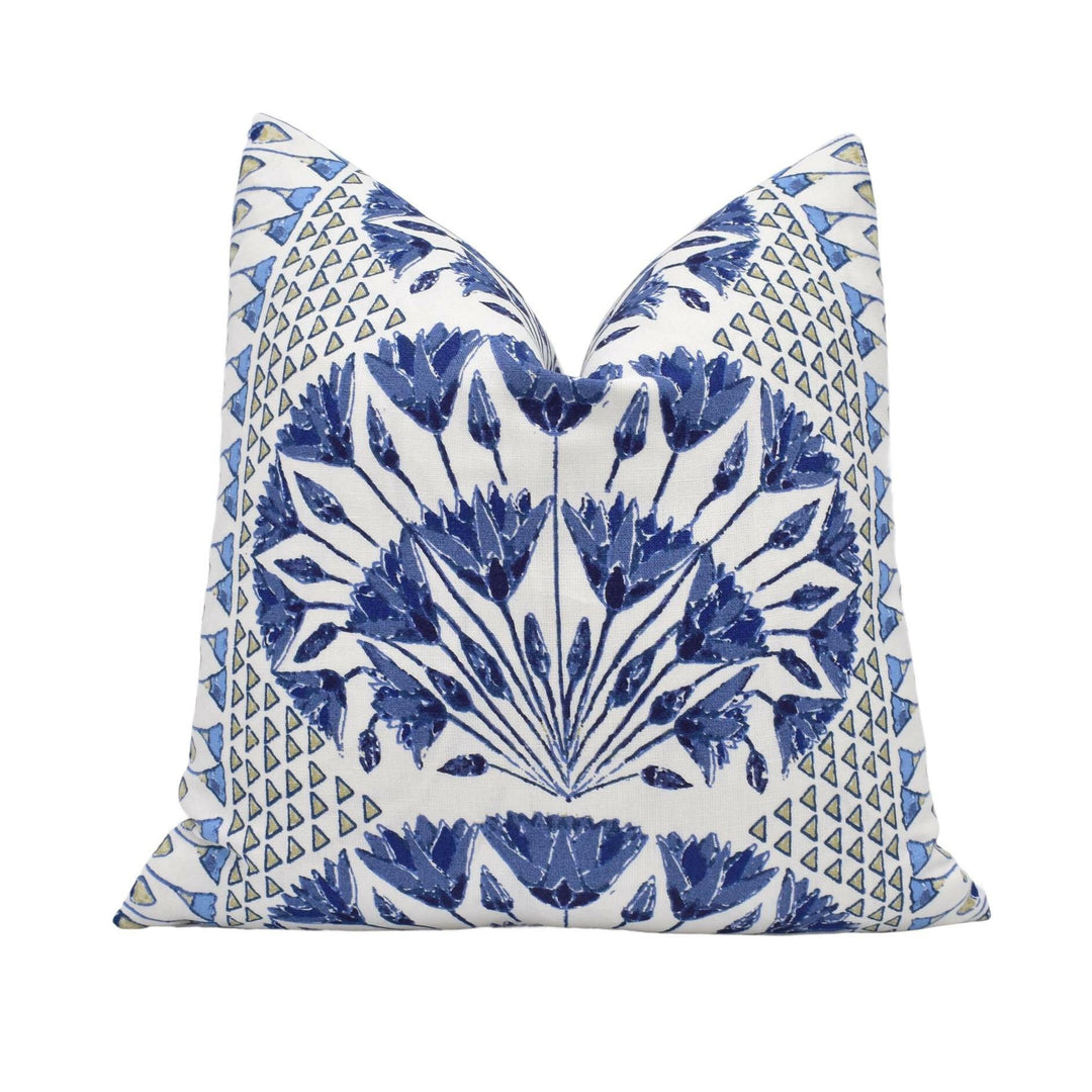 Anna French x Thibaut - Cairo - Blue and White  - Ancient Egyptian Lotus Flower Designer Cushion Cover - Luxury Throw Pillow - Handmade Home.