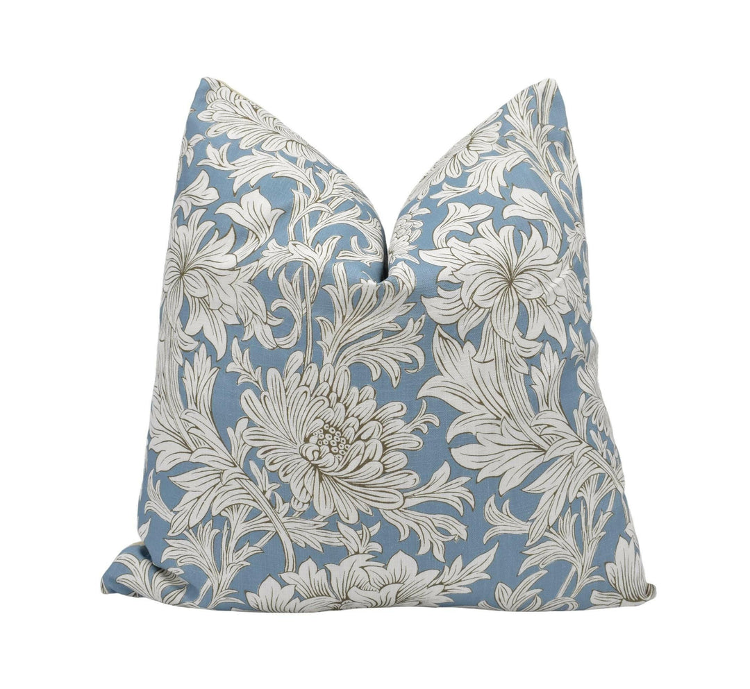 William Morris - Chrysanthemum Toile - Slate - Toile Floral Cushion Cover - Simply Blue Pillow Cover - Custom Designer Throw Pillow - Flower.