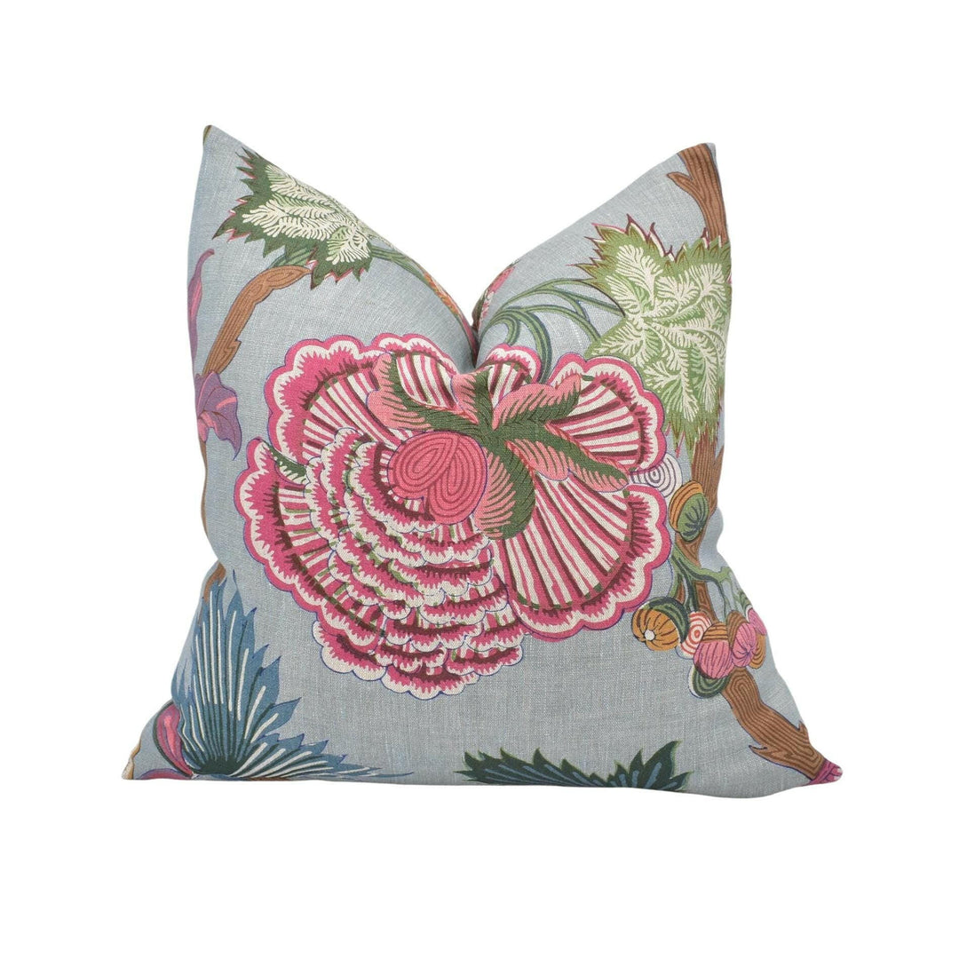 Thibaut - Indienne Jacobean - Raspberry and Teal - Large Scale French Indian Inspired Floral Designer Cushion Cover - Luxury Throw Pillow.