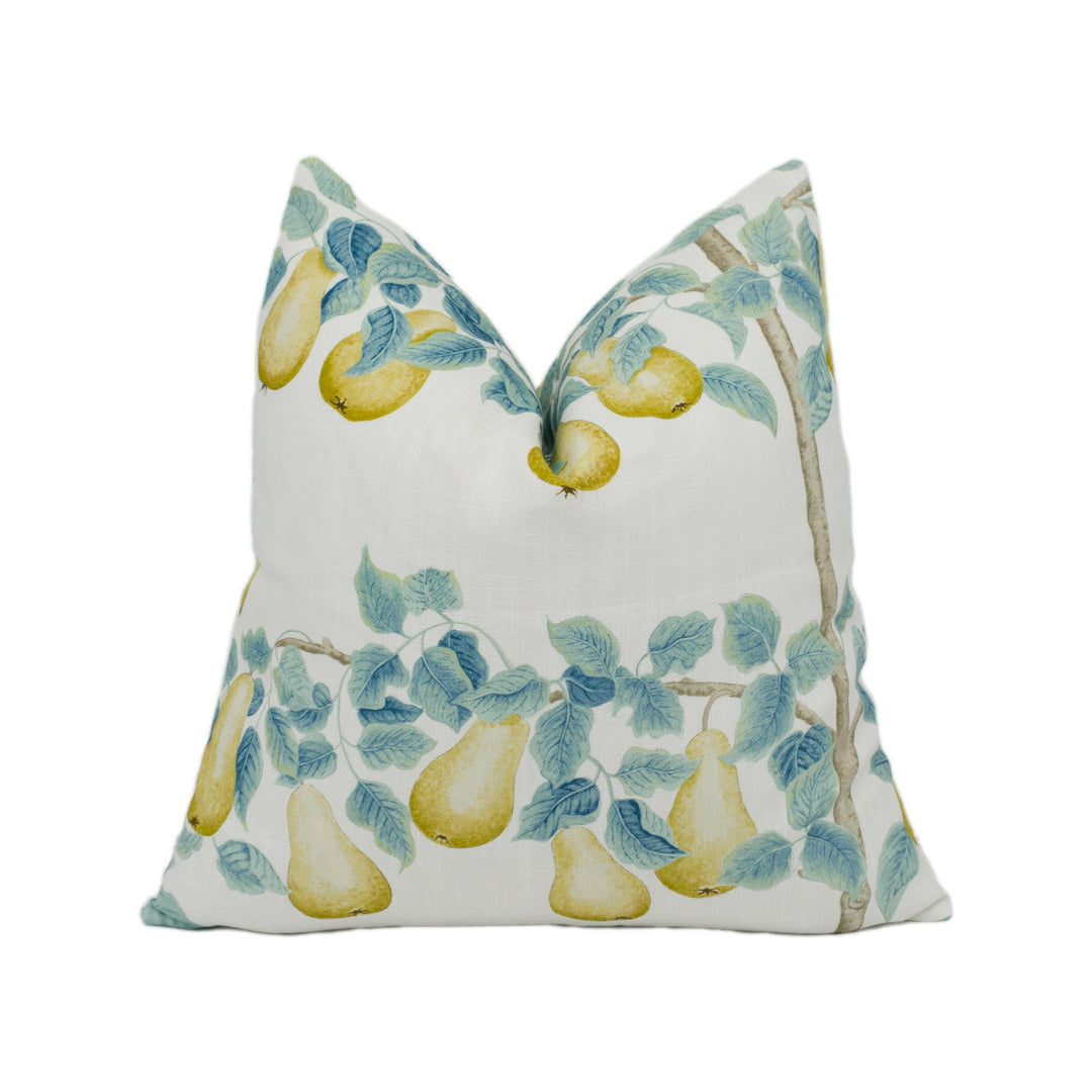 Sanderson - Perry Pears - Gold / Aqua - Stunning National Trust Fruit Orchard Cushion Cover Handmade Throw Pillow Designer Home Décor.