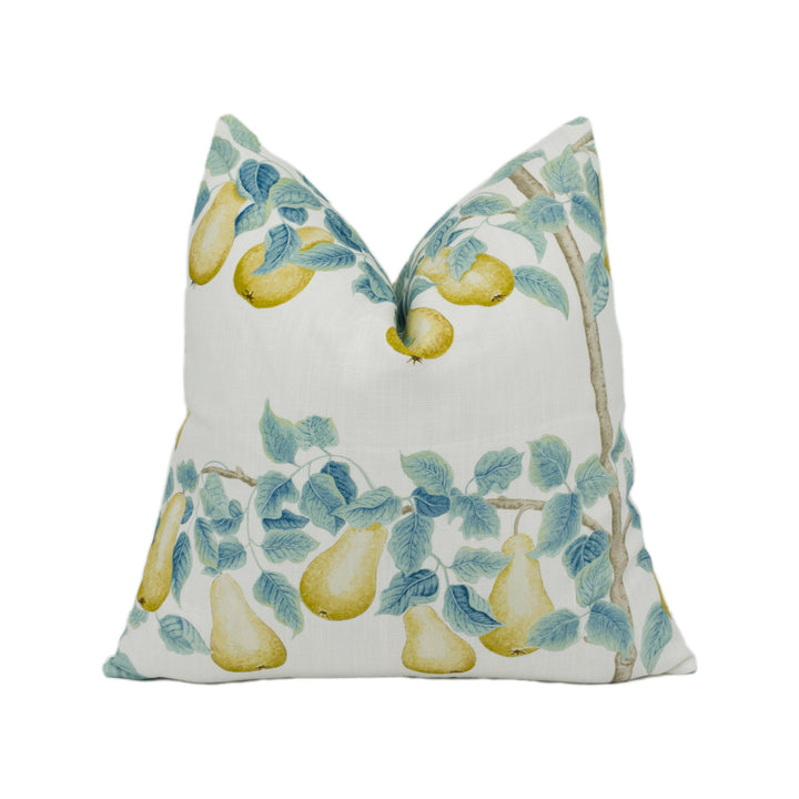 Sanderson - Perry Pears - Gold / Aqua - Stunning National Trust Fruit Orchard Cushion Cover Handmade Throw Pillow Designer Home Décor.