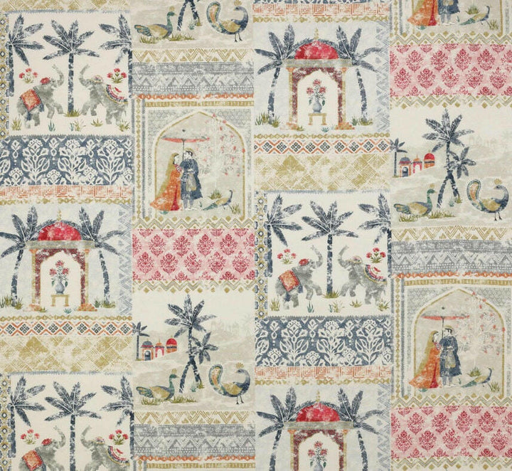 Jane Churchill - Kashmir  Garden - Blue / Red - Delicate Central Asian Patchwork Designer Cushion Cover - Luxury Throw Pillow Handmade Home.