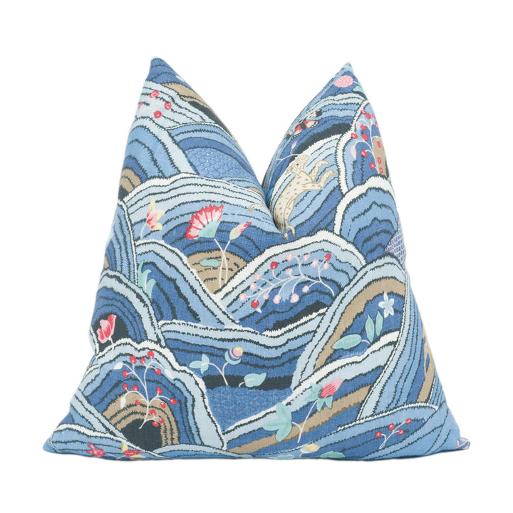 Schumacher - Rolling Hills - Blues - Whimsical Animal Landscape Designer Cushion Cover - Handmade Throw Pillow - Luxury Home Decor.