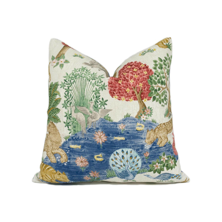 Sanderson - Pamir Garden - Cream Indigo  - Persian Garden Animal Oasis Designer Cushion Cover - Luxury Throw Pillow - Handmade Home Decor.