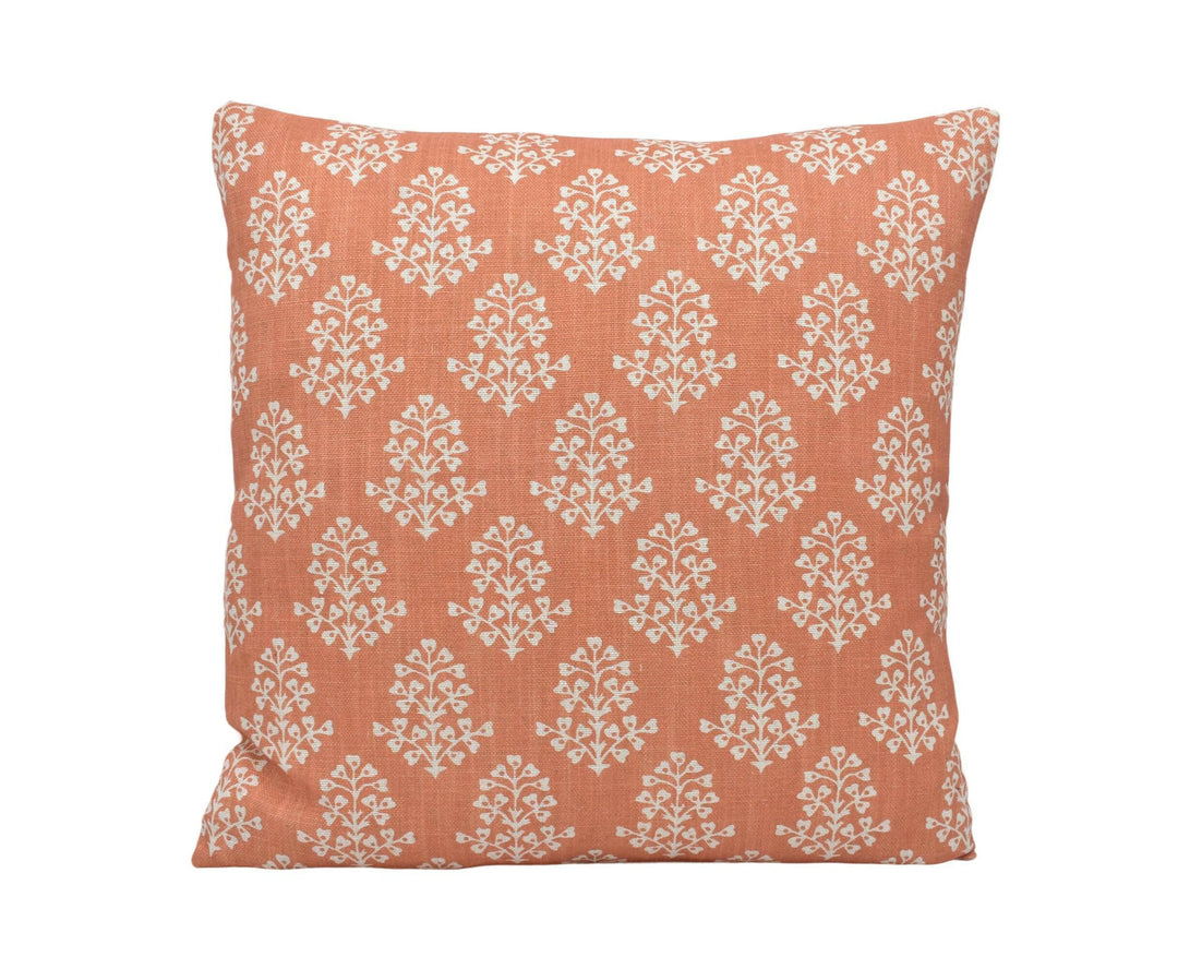 Andrew Martin - Sprig - Orange - Indian Block Print Dainty Floral Designer Cushion Cover - Handmade Andrew Martin Cushion Cover - Pillow.