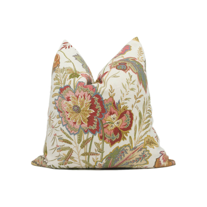GP & J Baker - Indienne Flower - Emerald / Red - Charming East Indian Floral Cushion Cover - Handmade Throw Pillow - Designer Home Décor.
