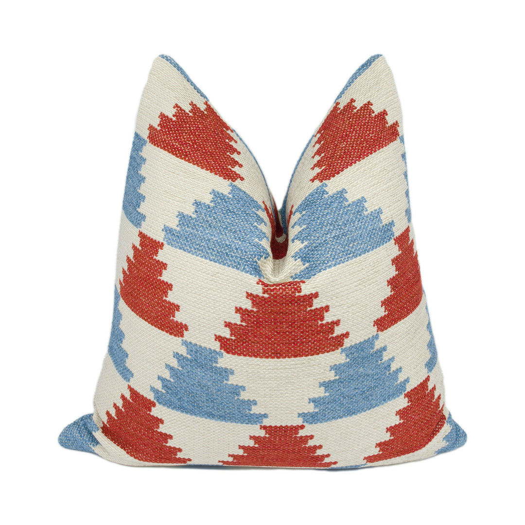 Jane Churchill - Ira - Red / Blue - Heavyweight Woven Geometric Cushion Cover Handmade Throw Pillow Designer Home Décor.