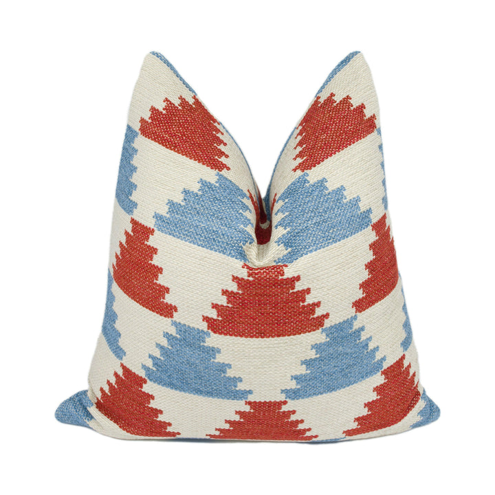 Jane Churchill - Ira - Red / Blue - Heavyweight Woven Geometric Cushion Cover Handmade Throw Pillow Designer Home Décor.